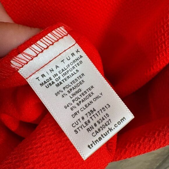 Trina Turk Bright Neon Red Orange Miley Off Shoulder Bell Sleeve Dress 2 NWT - Picture 4 of 7